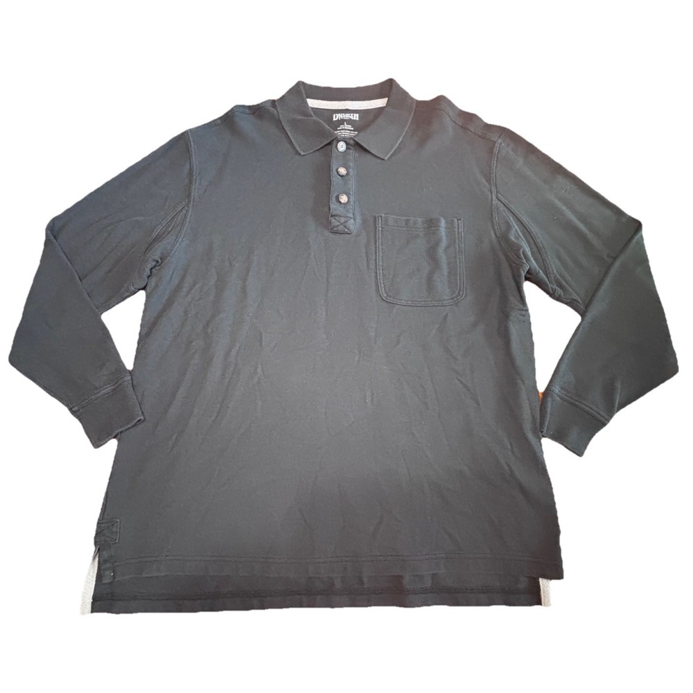Duluth Trading Polo Shirt Mens L Solid Knuckledown Blue Relaxed Fit Long Sleeve